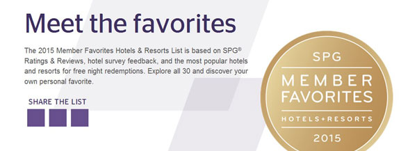 SPG俱乐部揭晓会员最喜爱酒店与度假酒店榜单