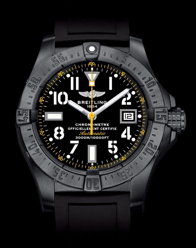 百年灵 Breitling 推出深潜海狼腕表黑钢黄针限量版