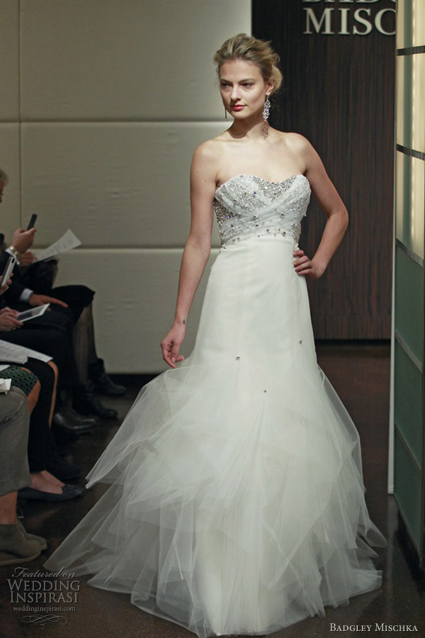 badgley mischka wedding dresses fall 2013 constellation strapless embellished bodice gown tulle skirt