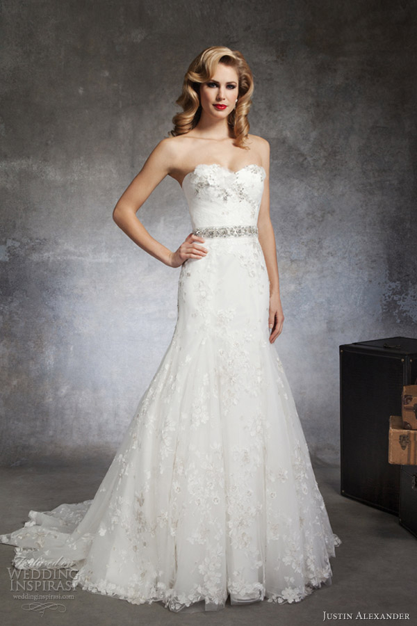 justin alexander wedding dresses spring 2013 strapless fit flare gown flower applique 8663